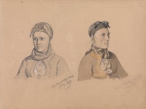 Aase Rasmusdatter Stranden en Anna Troelsdatter Kittelsviken door Adolph Tidemand